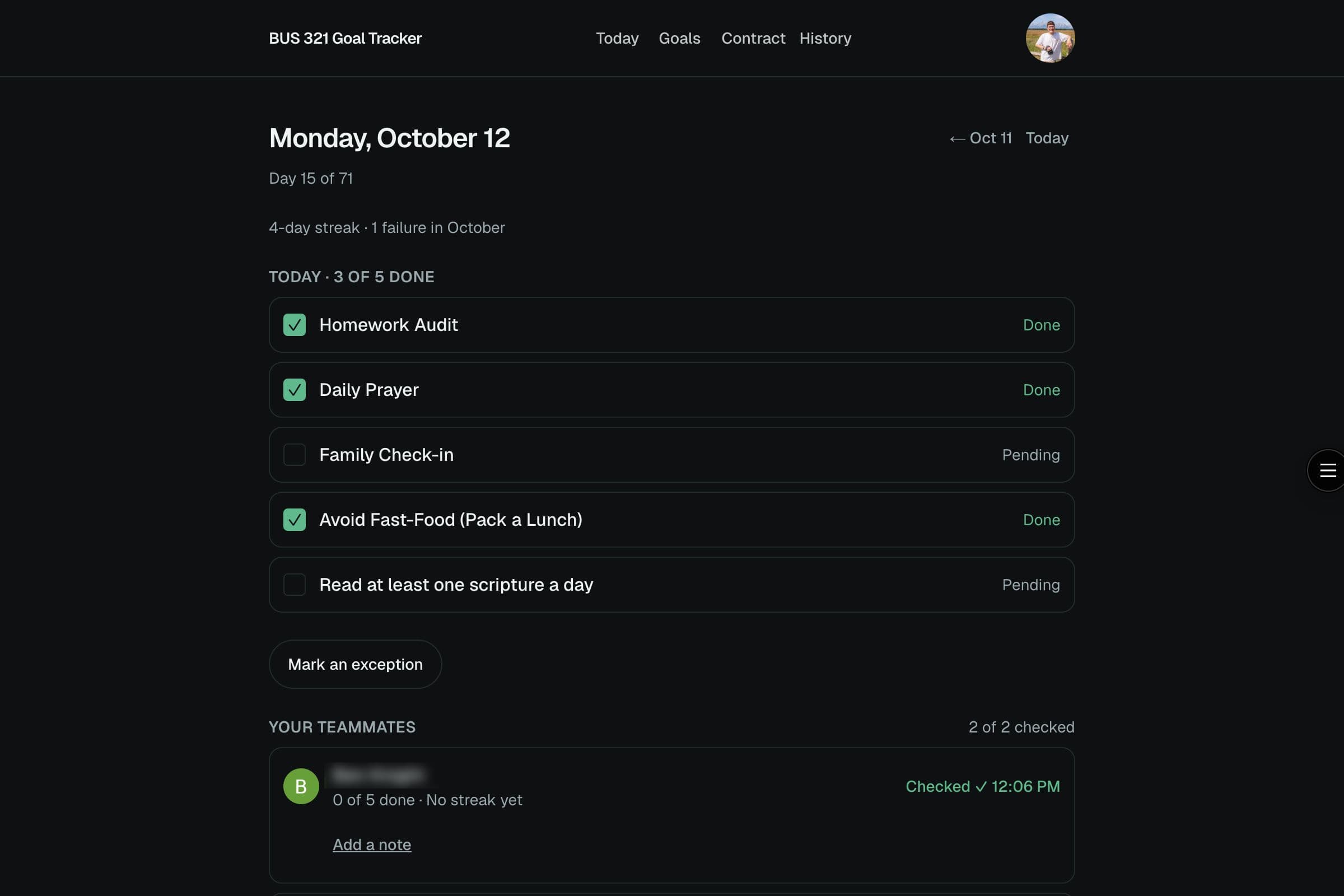 BUS 321 Goal Tracker — 1 of 3